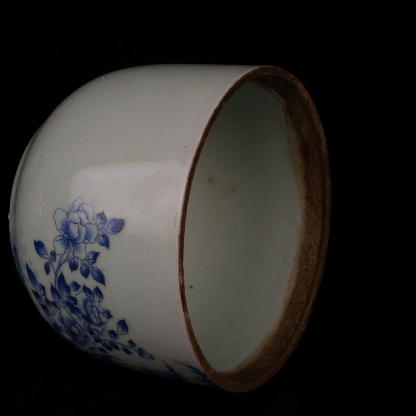 Blue and white, emerald bamboo, flower and bird patterned small ginseng jar