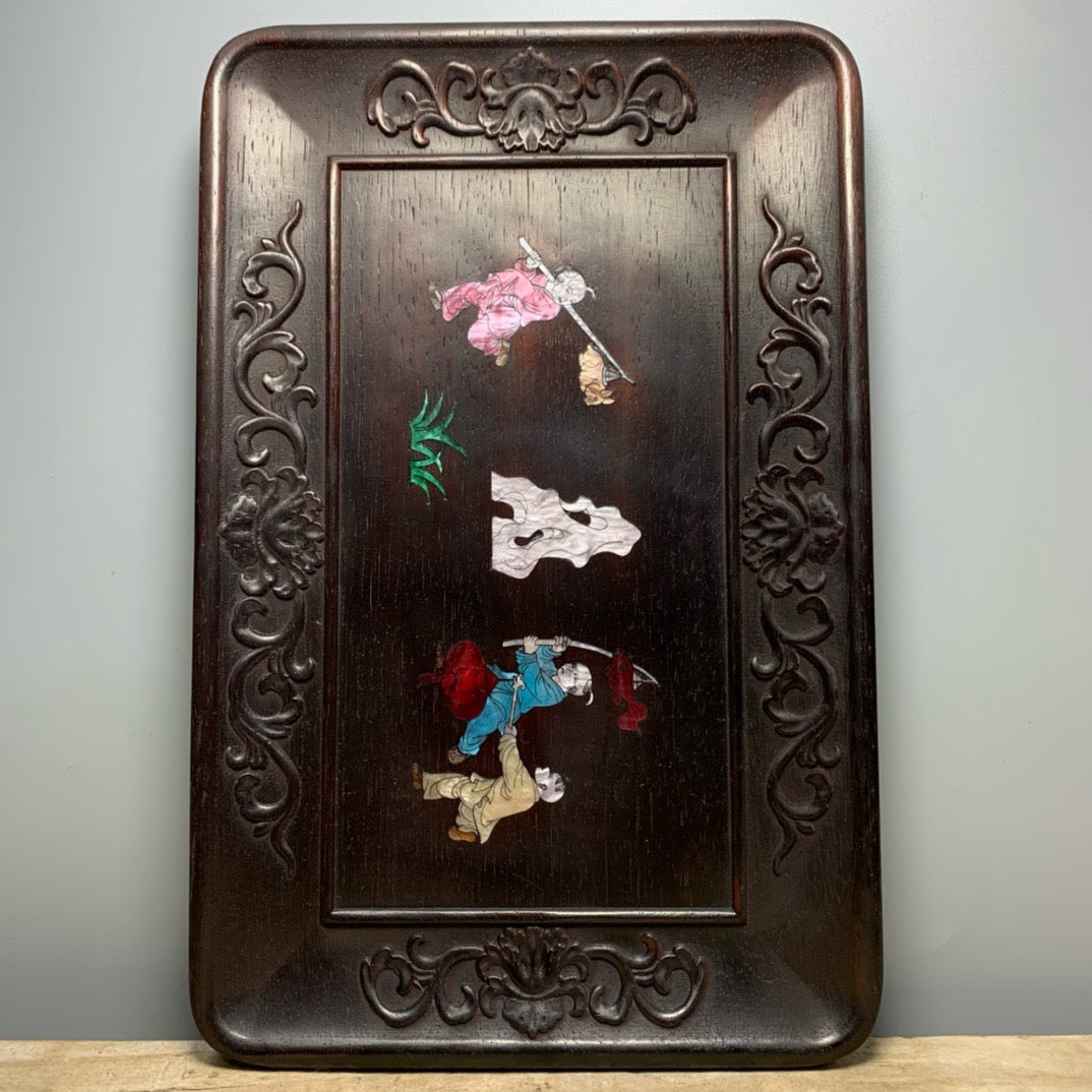 Chinese antique sandalwood inlaid shell plate