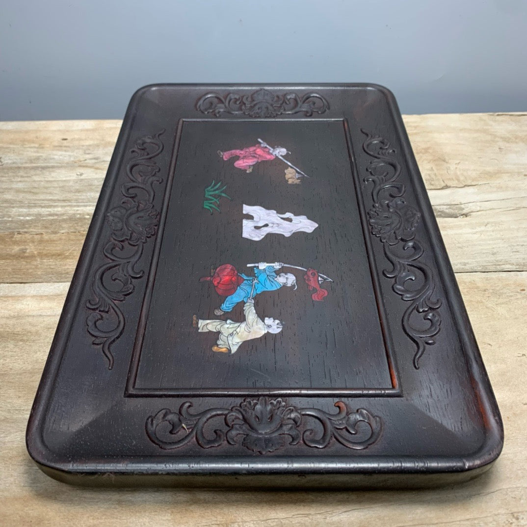 Chinese antique sandalwood inlaid shell plate