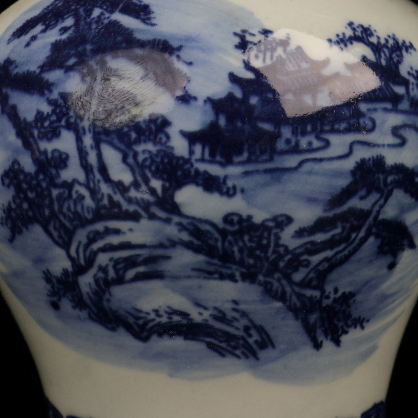 Blue and white landscape general jar