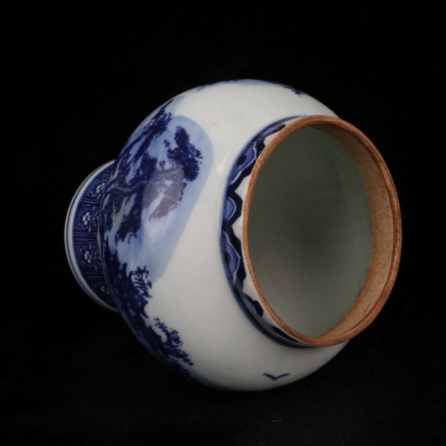 Blue and white landscape general jar