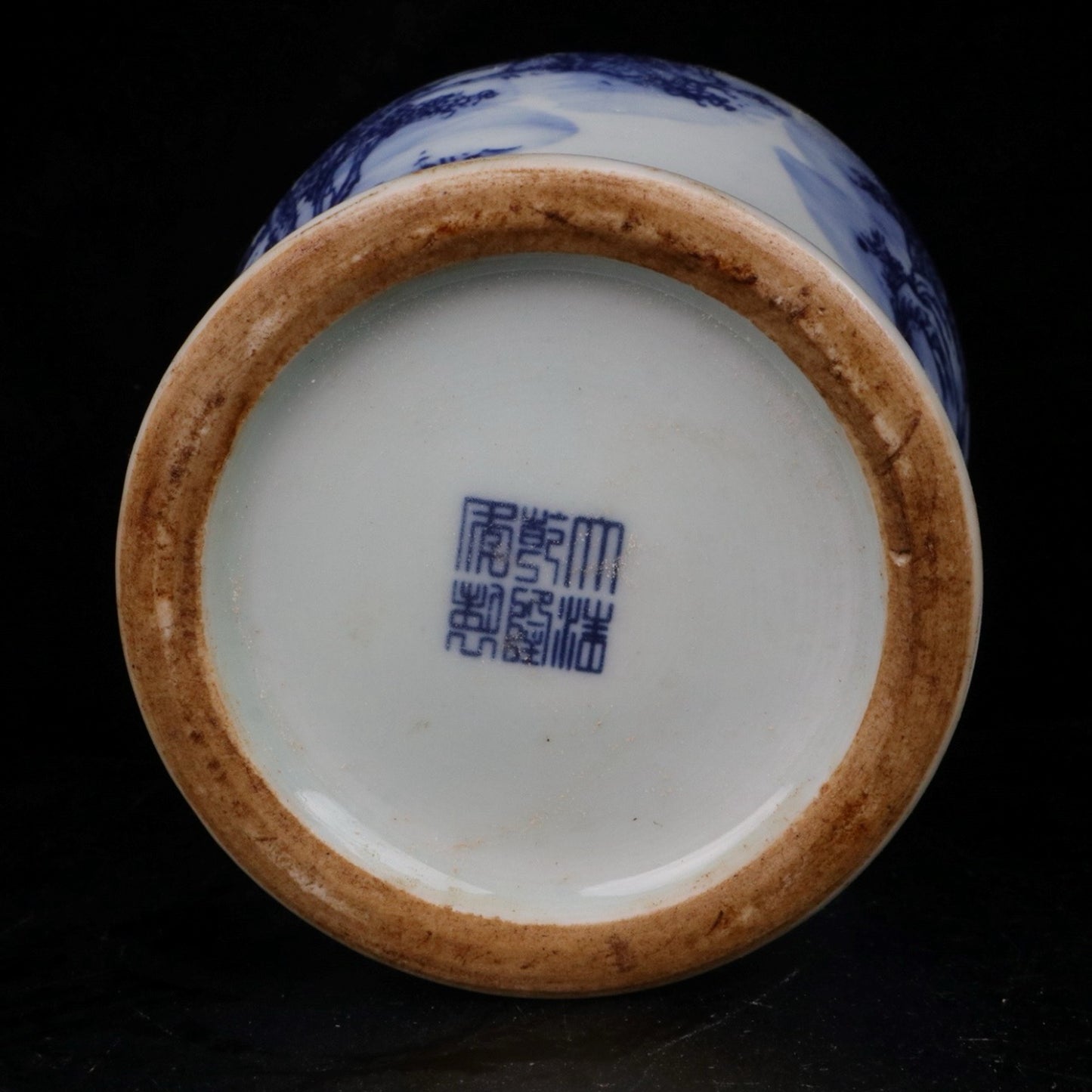 Blue and white landscape general jar