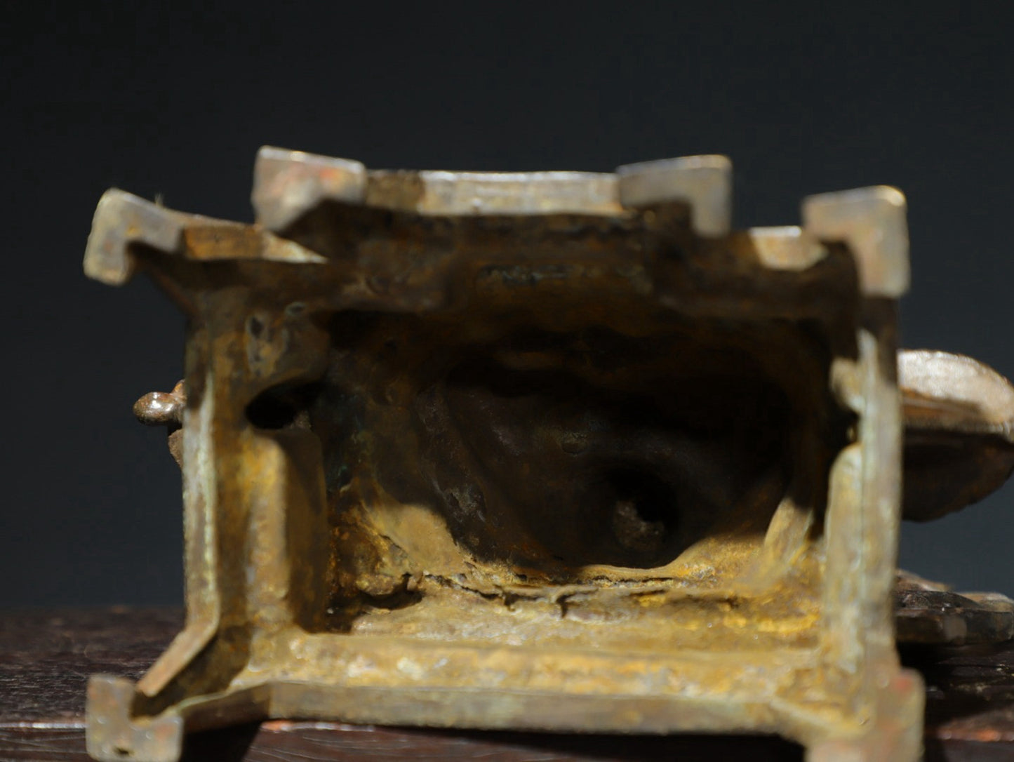 Bronze mud and gold Buddha statue with one Buddha and two disciples