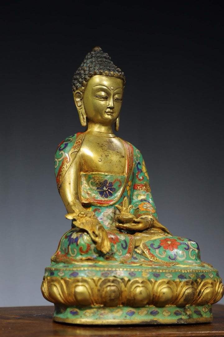 Chinese antique pure copper cloisonne Buddha statue