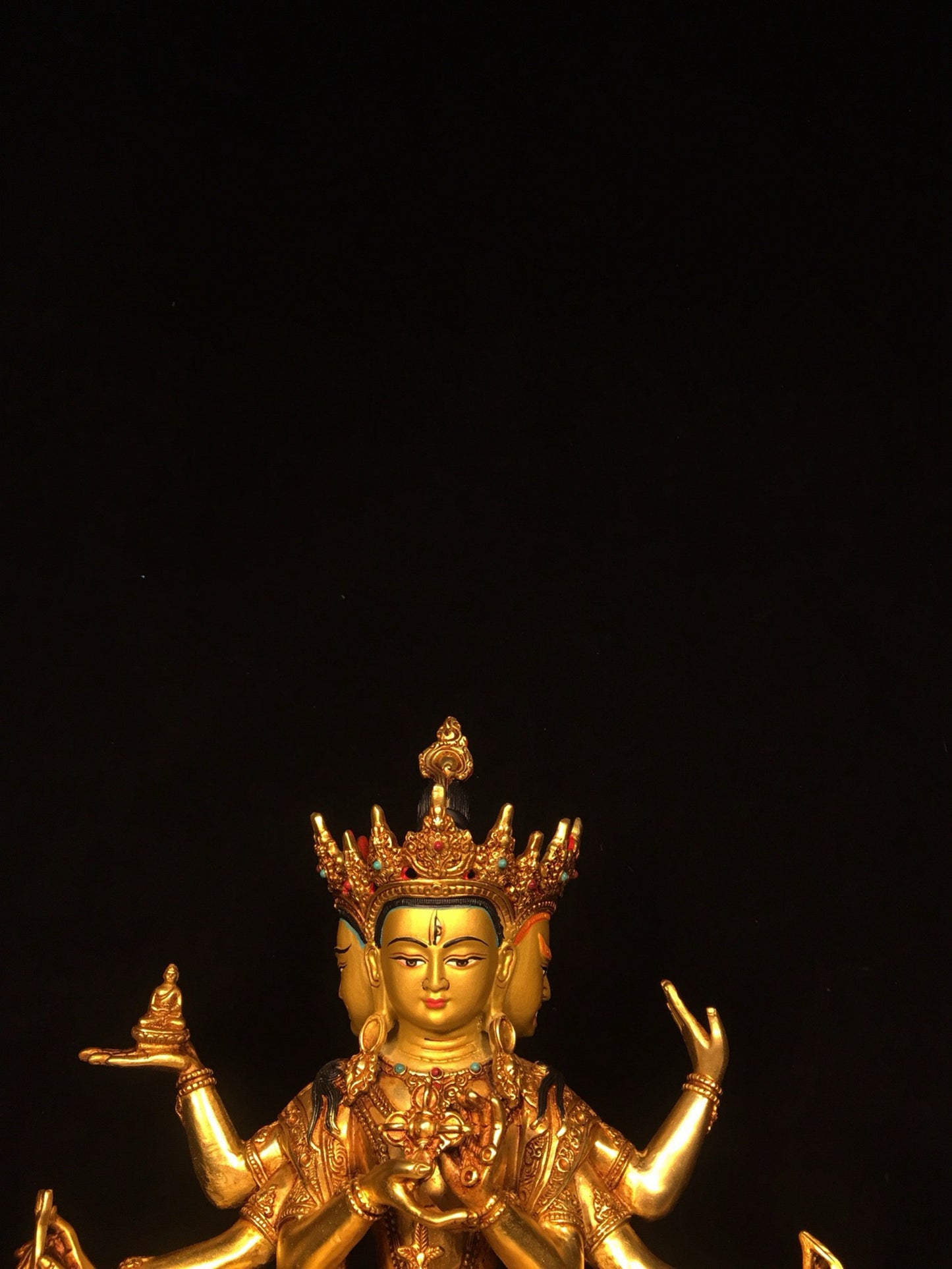 Bronze gilded painted face, revered Buddha Mother Buddha statue