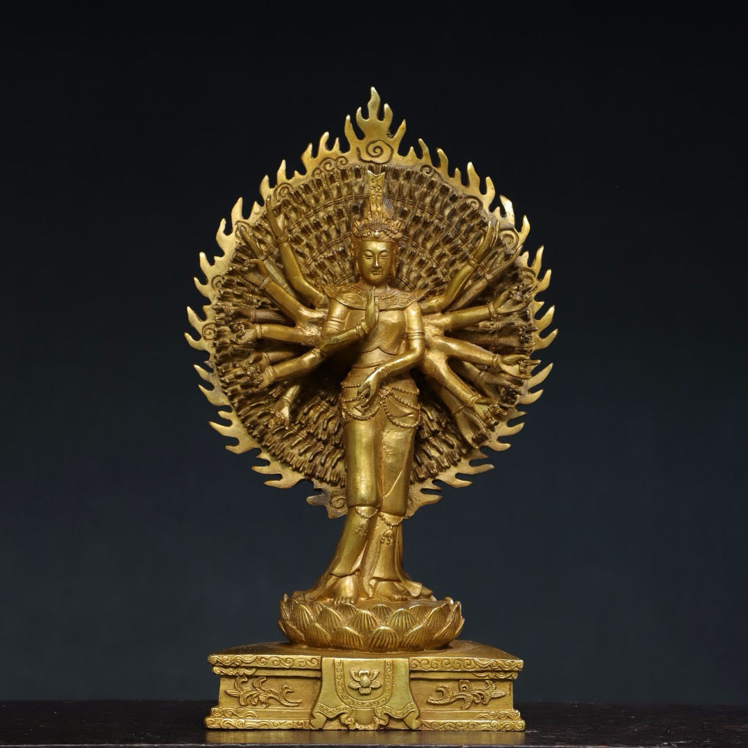 Chinese antique pure copper thousand handed Guanyin Buddha statue