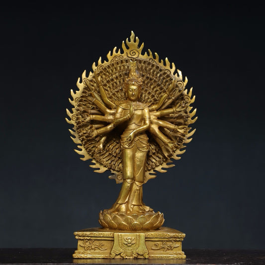Chinese antique pure copper thousand handed Guanyin Buddha statue
