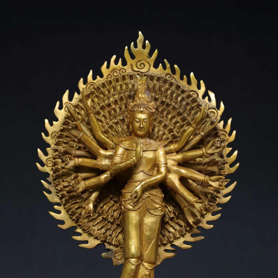 Chinese antique pure copper thousand handed Guanyin Buddha statue