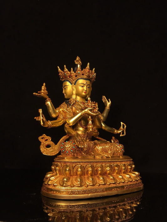 Bronze gilded painted face, revered Buddha Mother Buddha statue