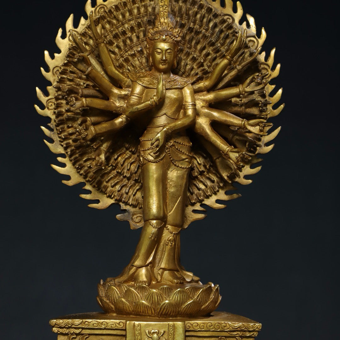 Chinese antique pure copper thousand handed Guanyin Buddha statue
