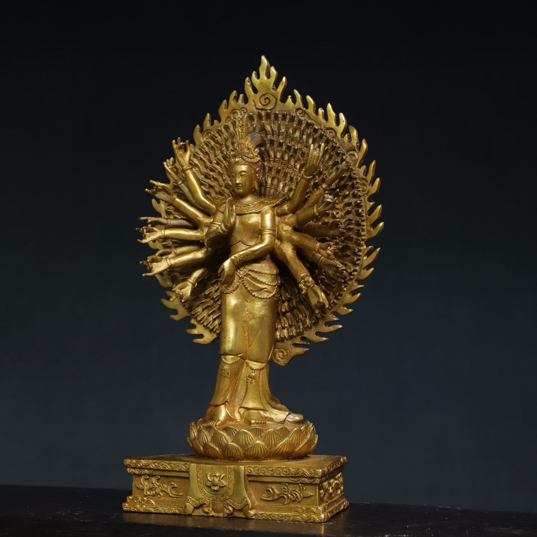 Chinese antique pure copper thousand handed Guanyin Buddha statue
