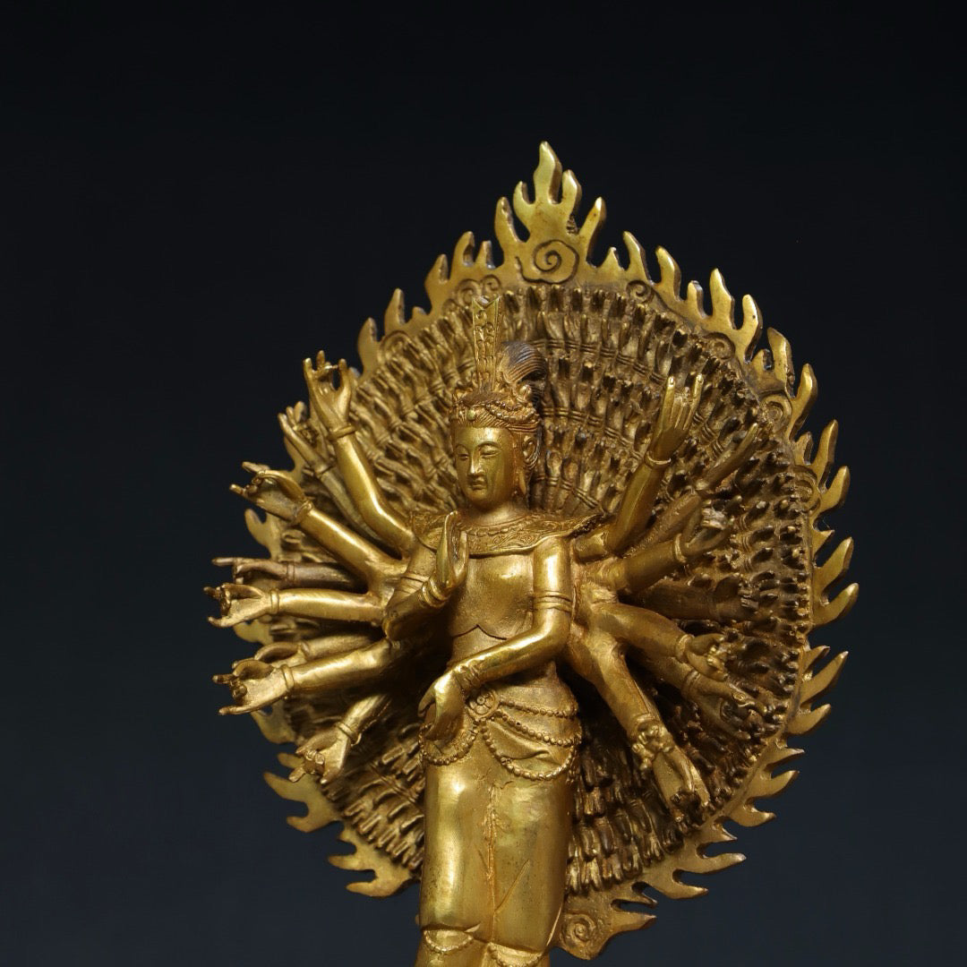Chinese antique pure copper thousand handed Guanyin Buddha statue