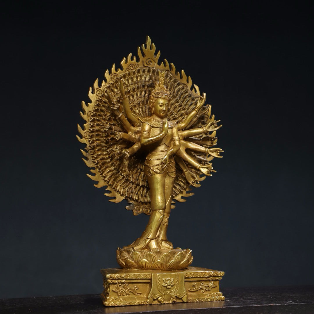Chinese antique pure copper thousand handed Guanyin Buddha statue