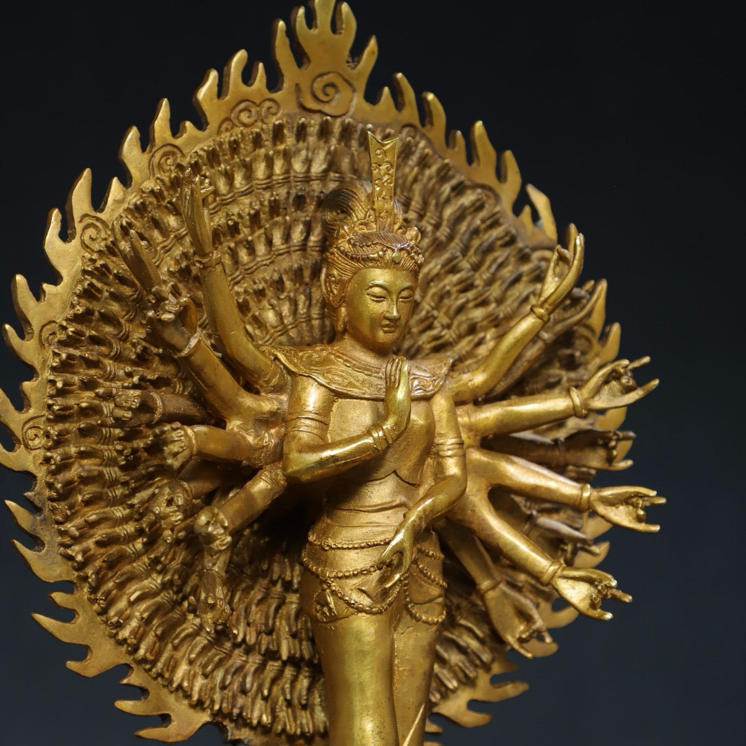 Chinese antique pure copper thousand handed Guanyin Buddha statue