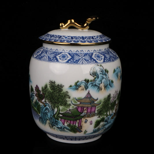 Pink Spring River and Autumn Rhyme Pattern Cover Jar