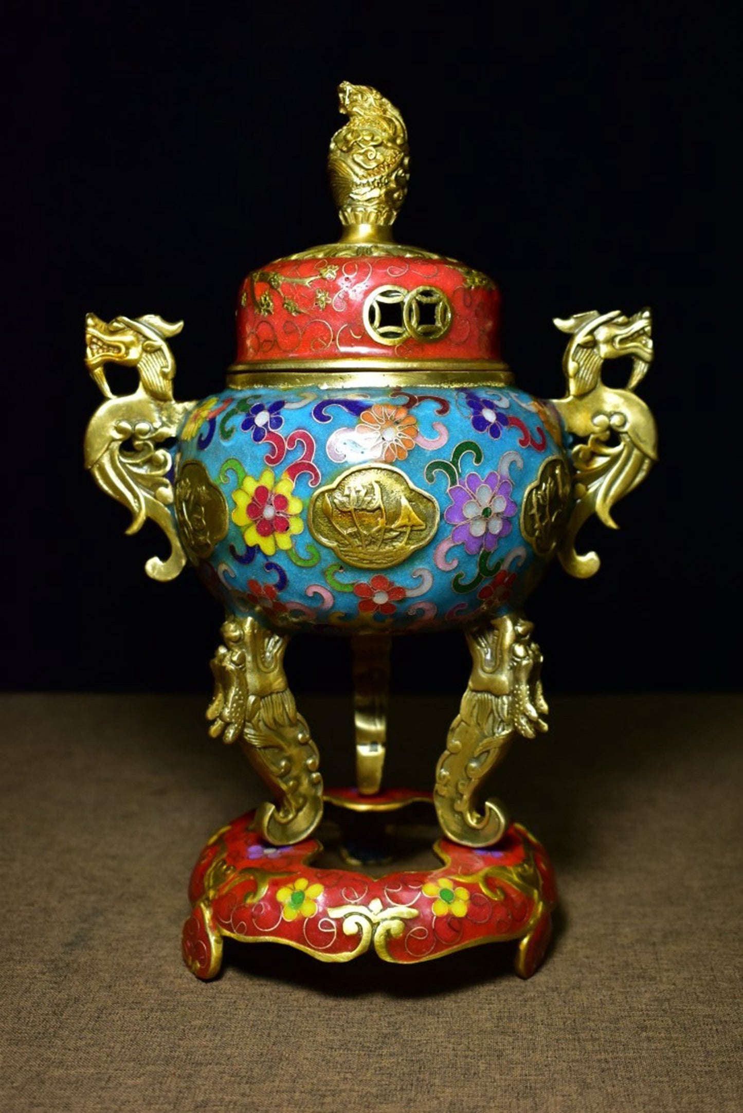 Brass tire cloisonn é money hole incense burner