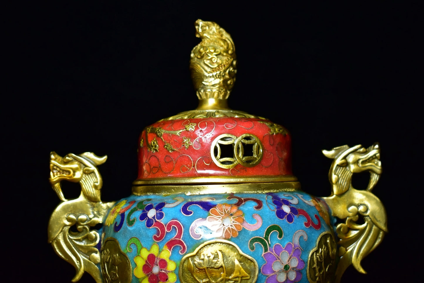 Brass tire cloisonn é money hole incense burner