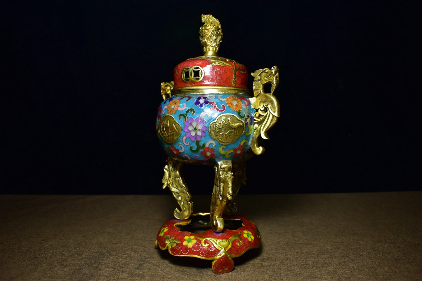Brass tire cloisonn é money hole incense burner