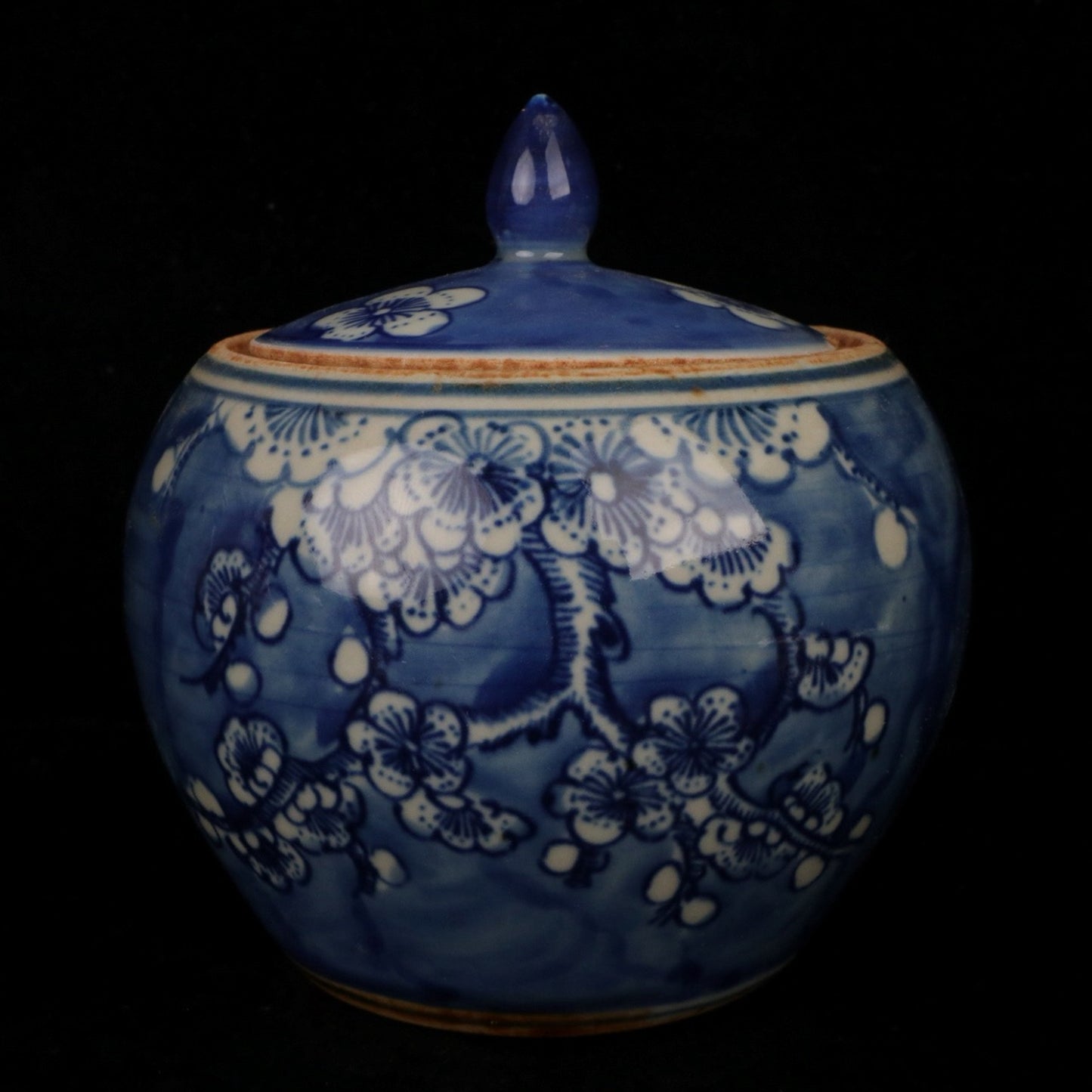 Blue and white plum blossom patterned lid jar