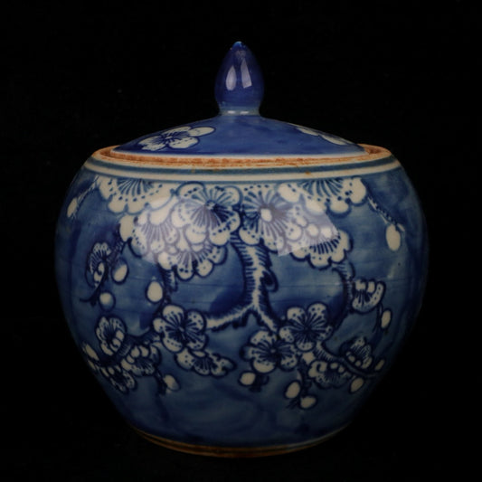Blue and white plum blossom patterned lid jar