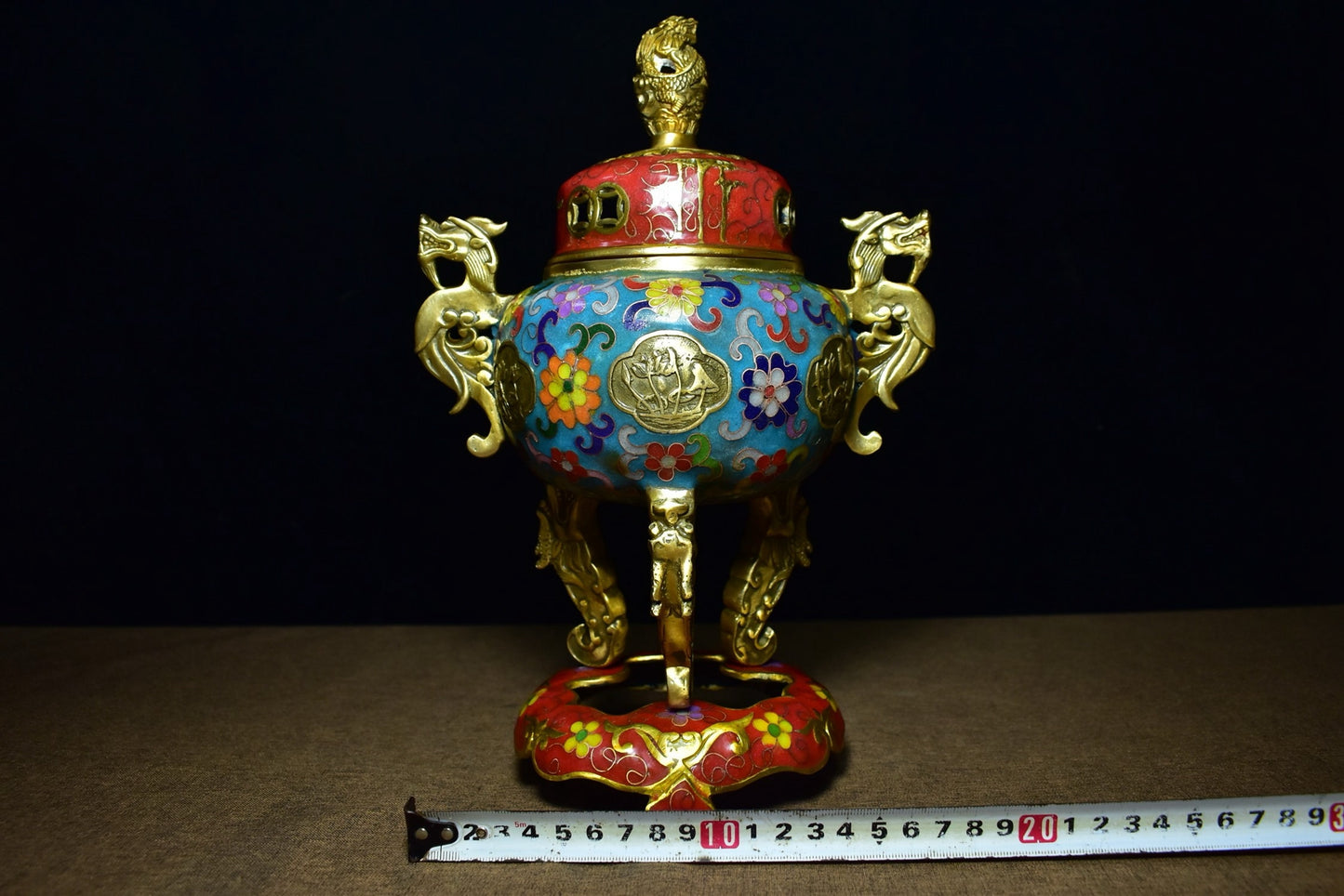 Brass tire cloisonn é money hole incense burner