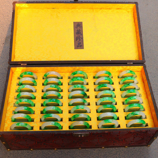 One box of Chinese antique high ice floating green round bracelet