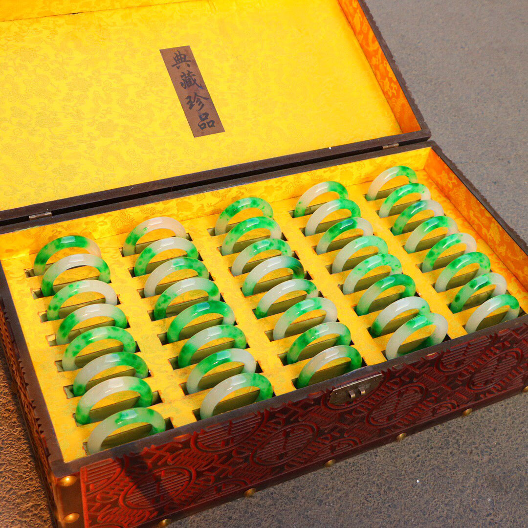One box of Chinese antique high ice floating green round bracelet
