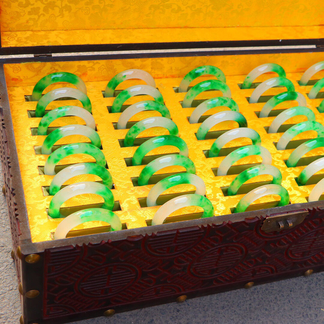One box of Chinese antique high ice floating green round bracelet