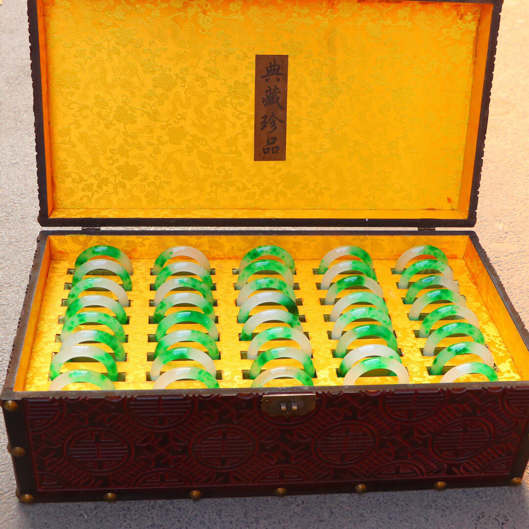 One box of Chinese antique high ice floating green round bracelet