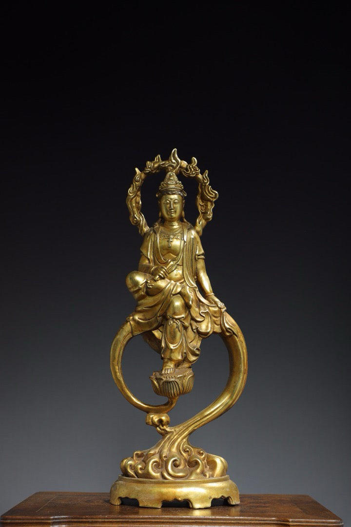 Chinese antique pure copper Guanyin Buddha statue