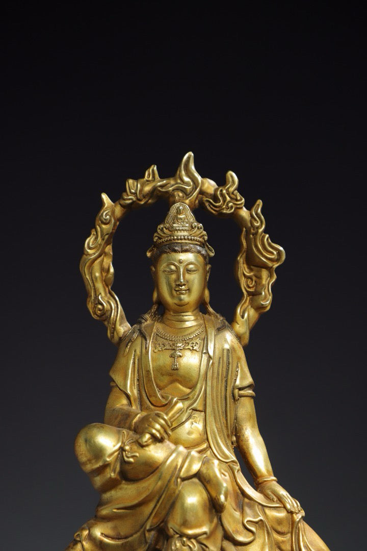 Chinese antique pure copper Guanyin Buddha statue