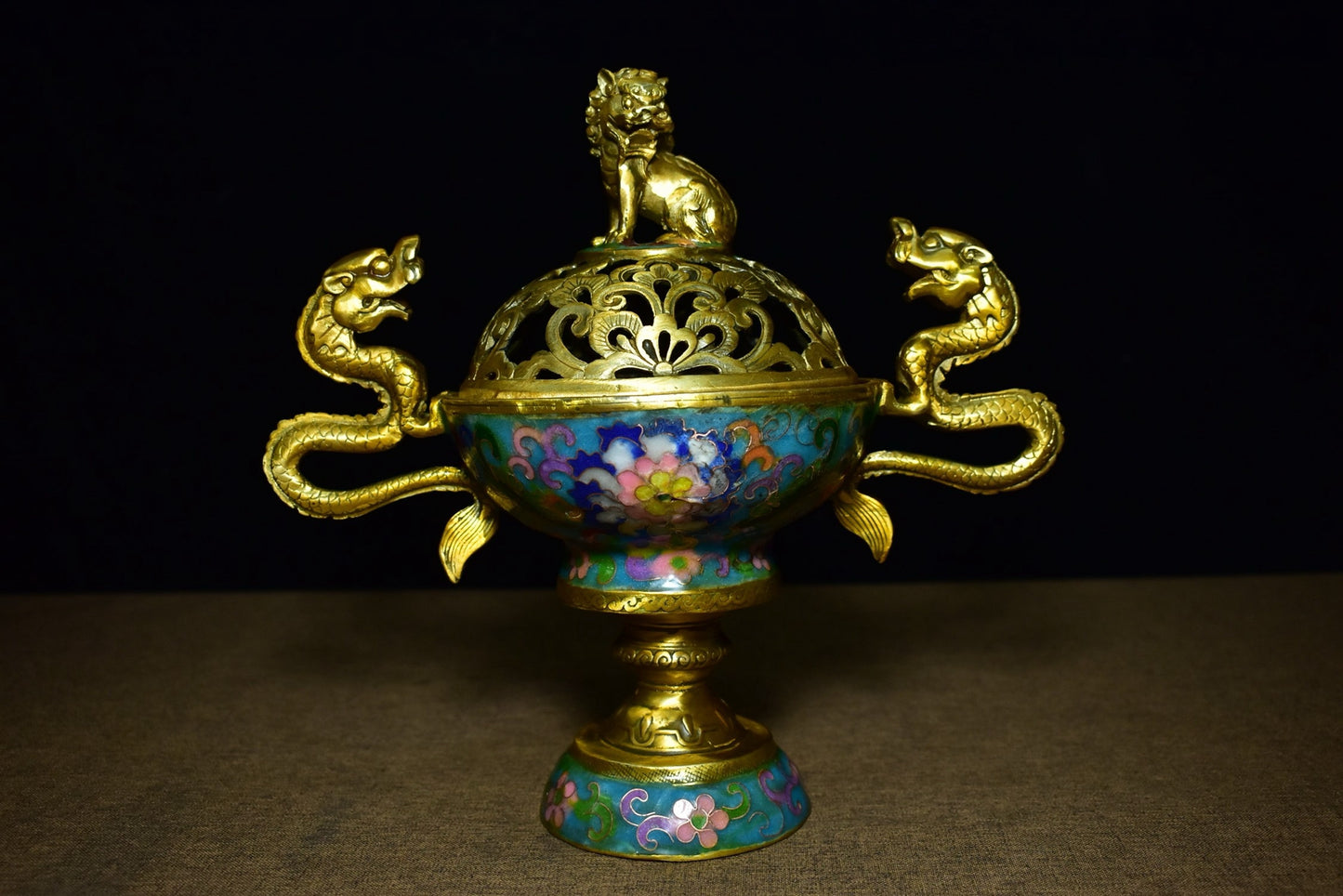 Brass tire cloisonn é two dragon ear fumigation furnace