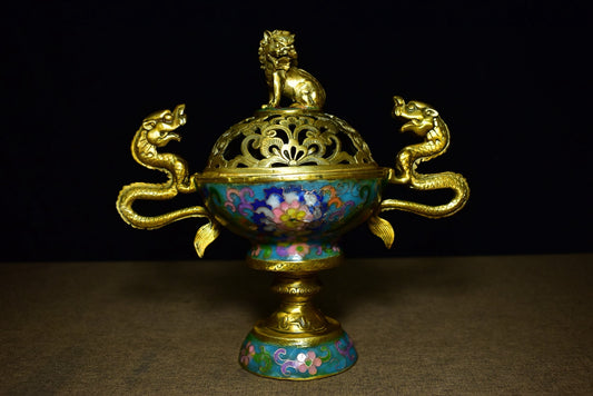 Brass tire cloisonn é two dragon ear fumigation furnace