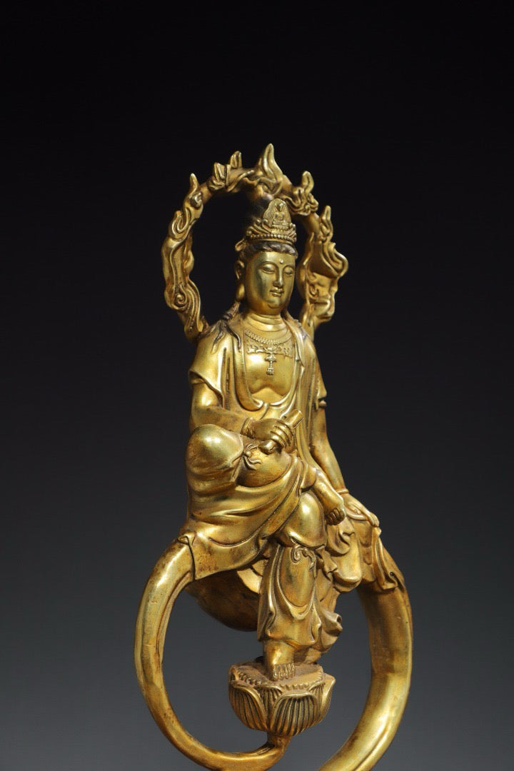 Chinese antique pure copper Guanyin Buddha statue
