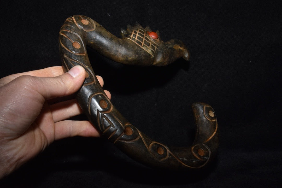 Chinese Antique Old Jade Transforming Dragon