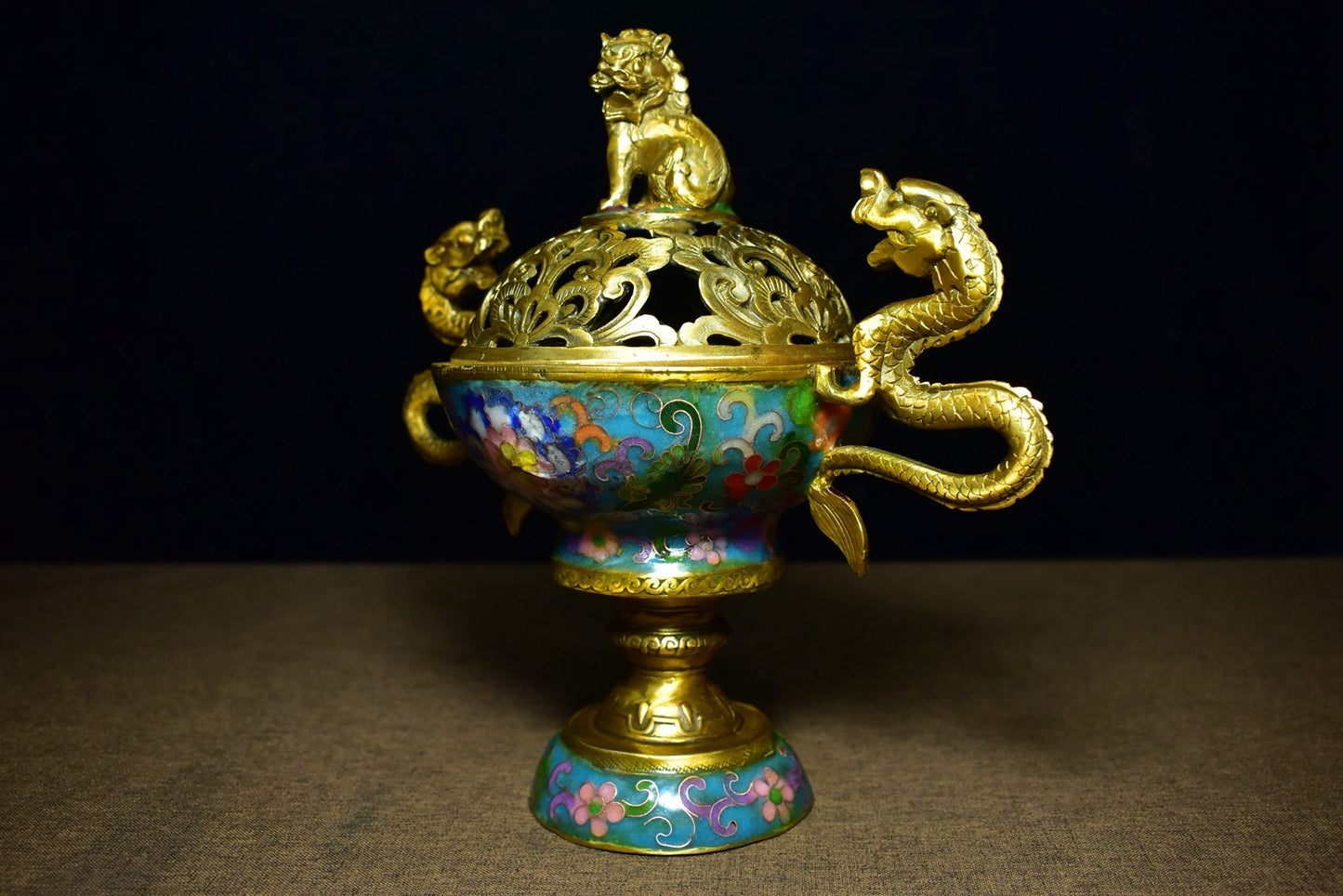 Brass tire cloisonn é two dragon ear fumigation furnace