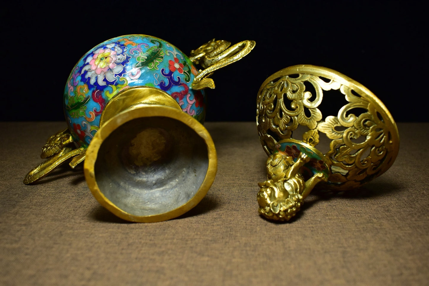 Brass tire cloisonn é two dragon ear fumigation furnace