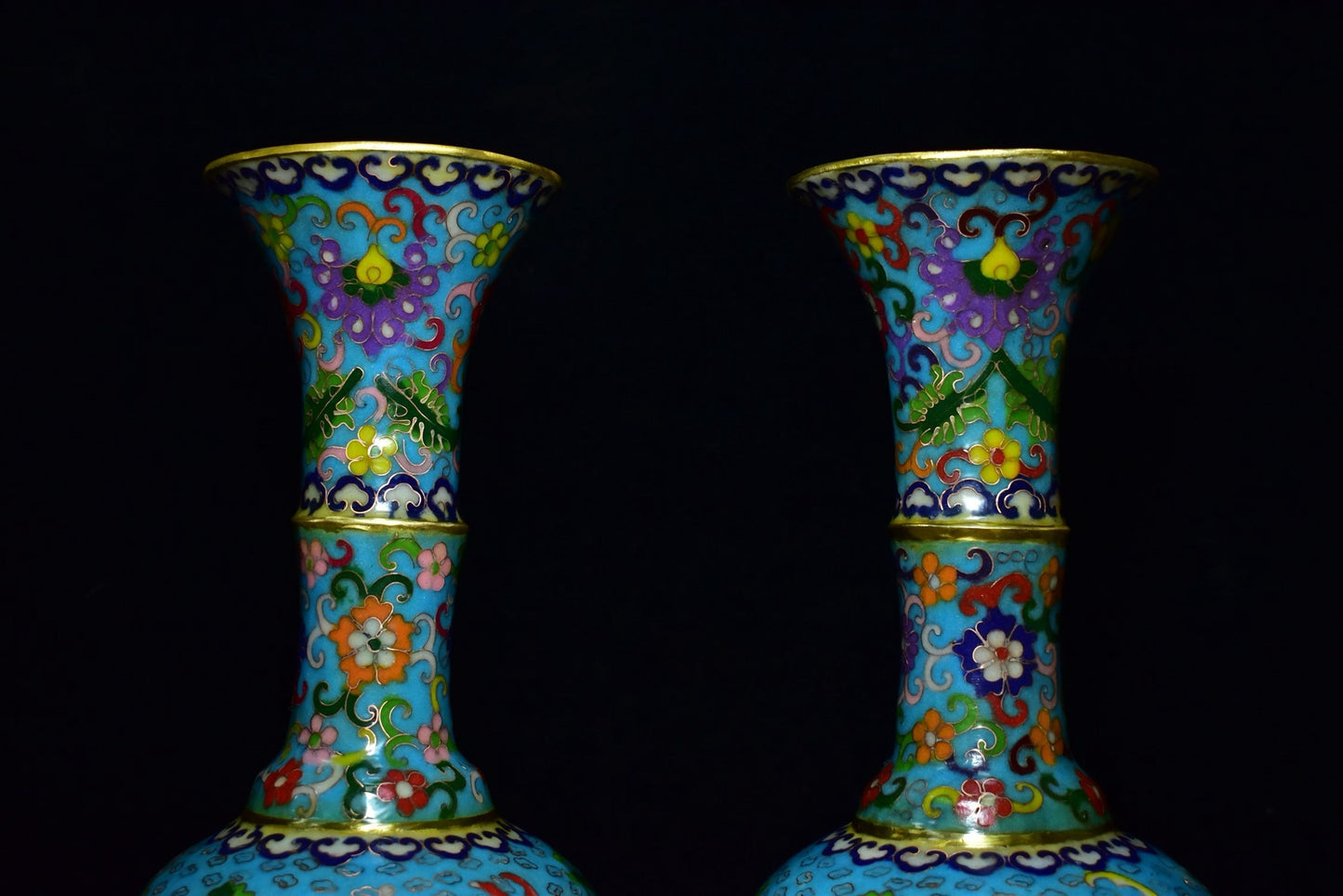 A pair of brass cloisonn é vases