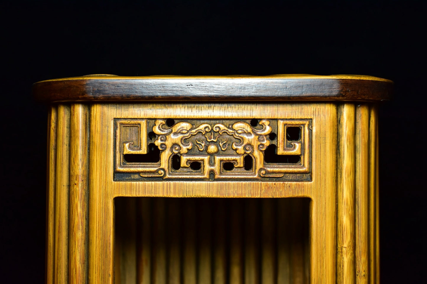 Black sandalwood inlaid carved bamboo spring Buddha niche