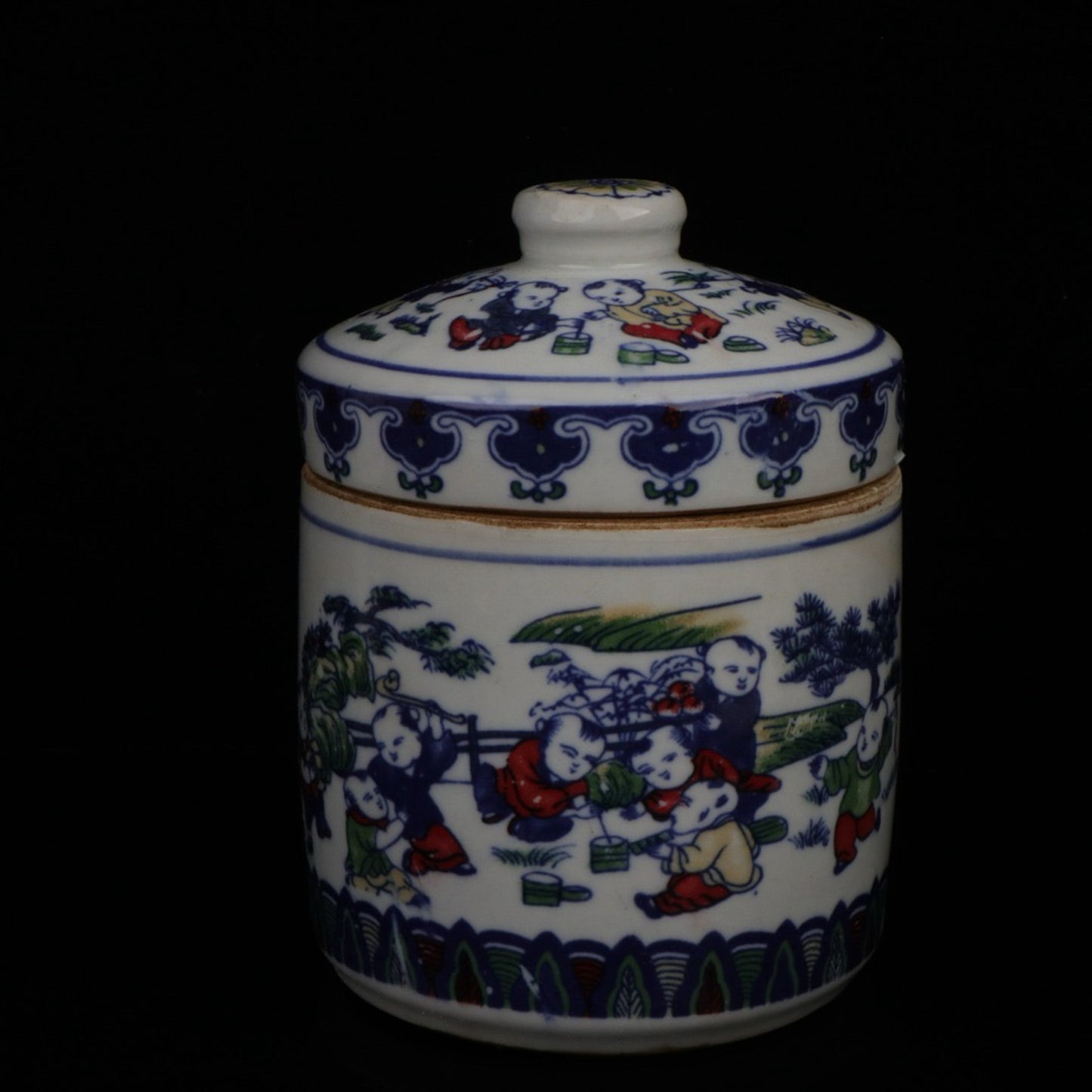 Colorful character stories with lidded jars