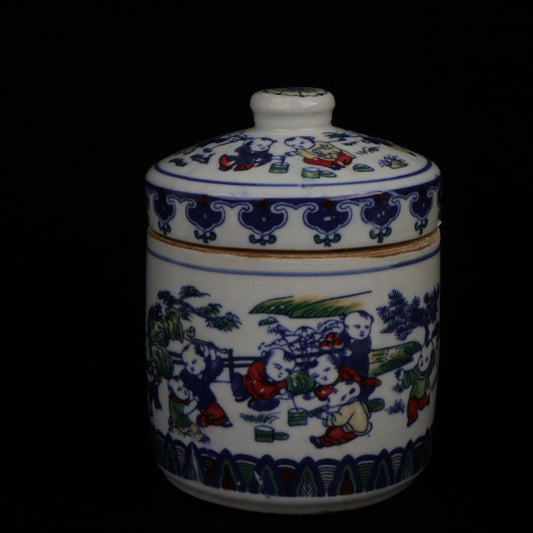 Colorful character stories with lidded jars