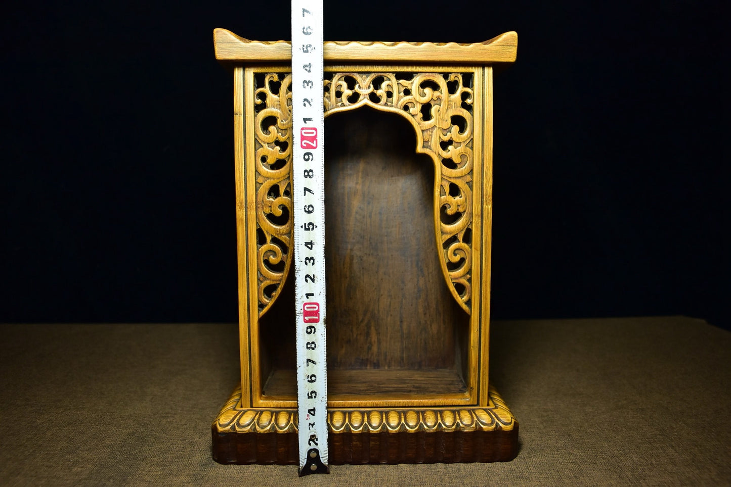 Black sandalwood inlaid carved bamboo spring Buddha niche