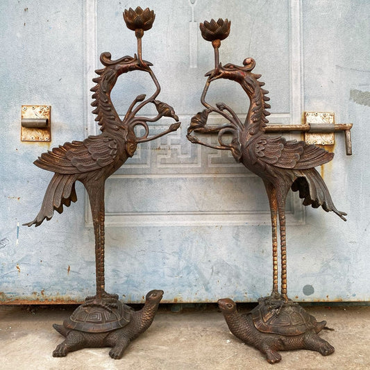 Old copper clay, golden turtle, crane, and longevity lotus wax platform