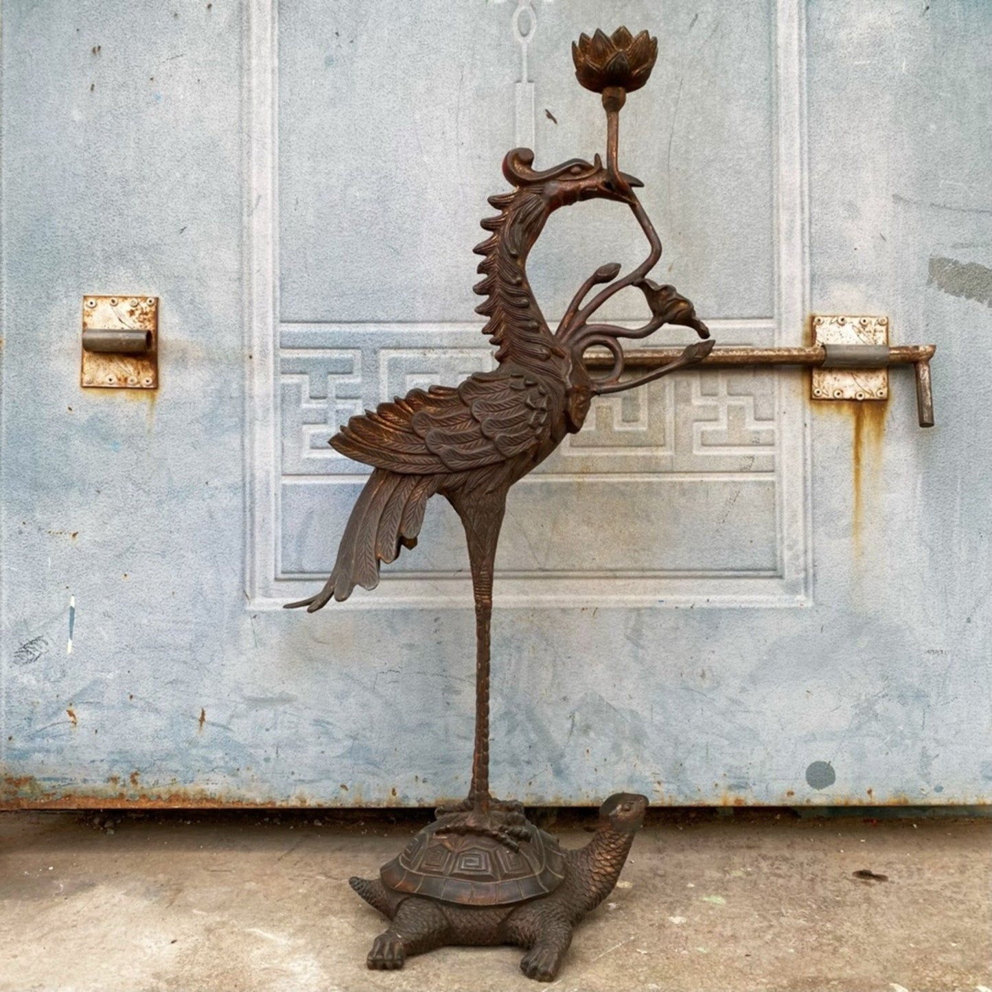 Old copper clay, golden turtle, crane, and longevity lotus wax platform