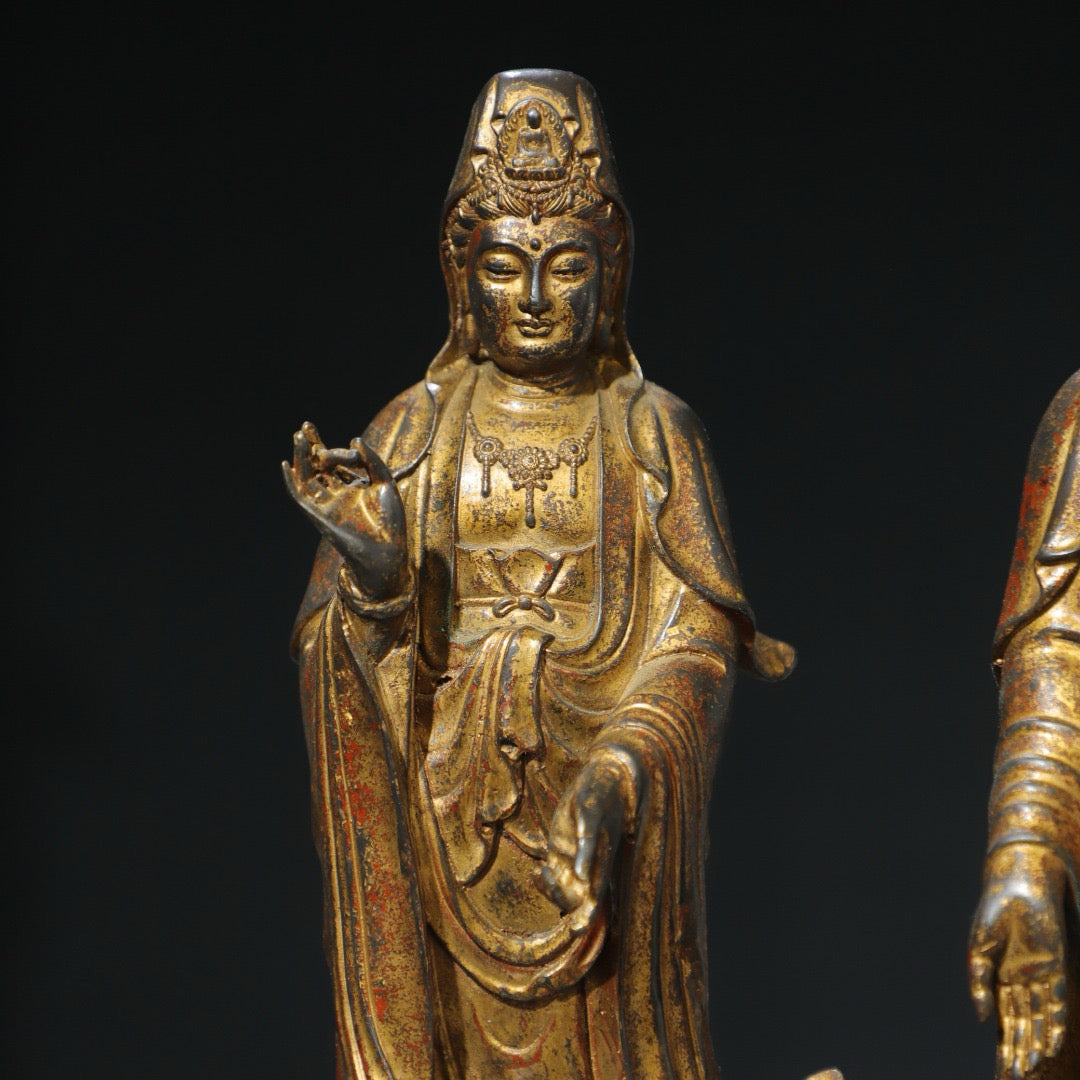 A set of Chinese antique pure copper Buddha statues of the Three Saints of the West
