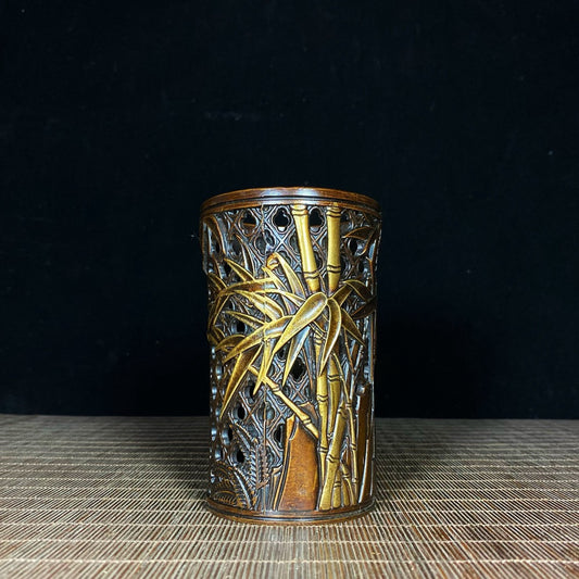 Pure copper gilded bamboo hollow pen holder
