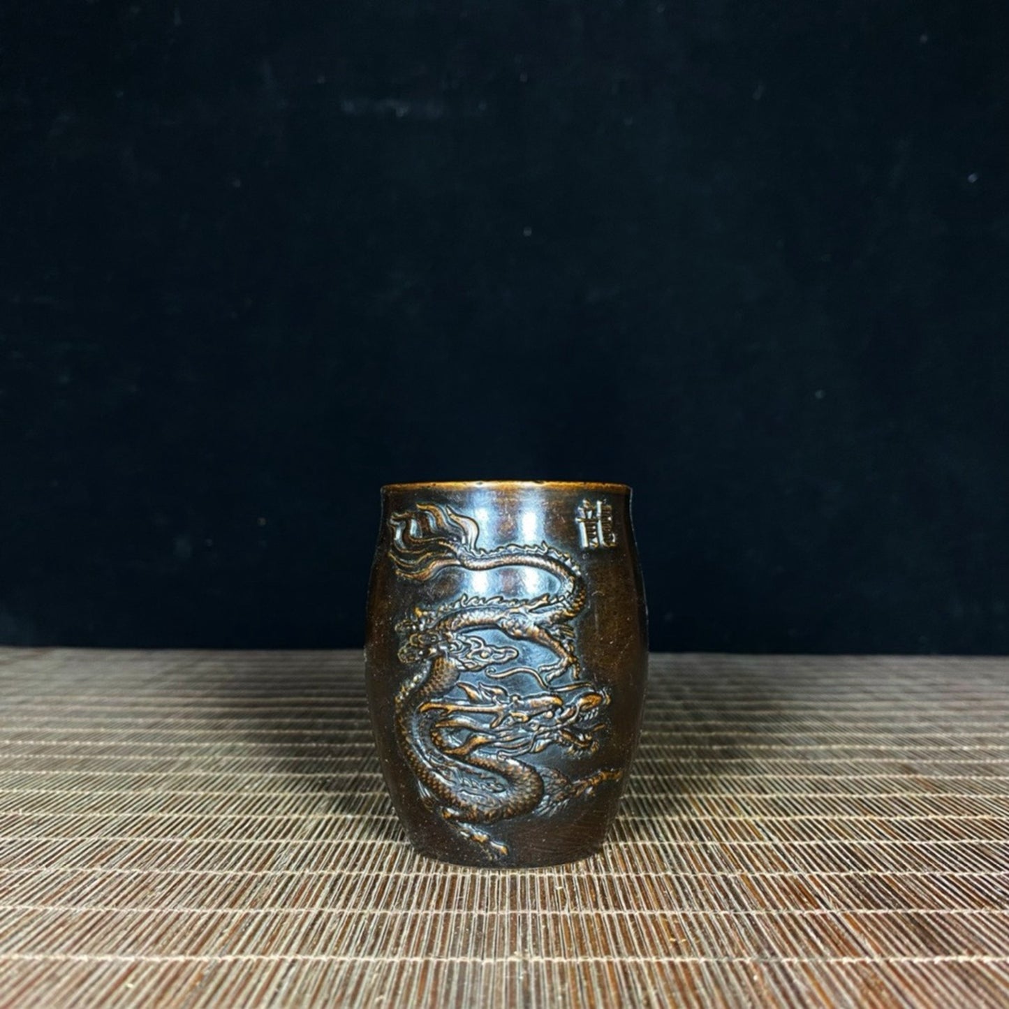 Pure copper relief dragon and phoenix Chengxiang tea cup