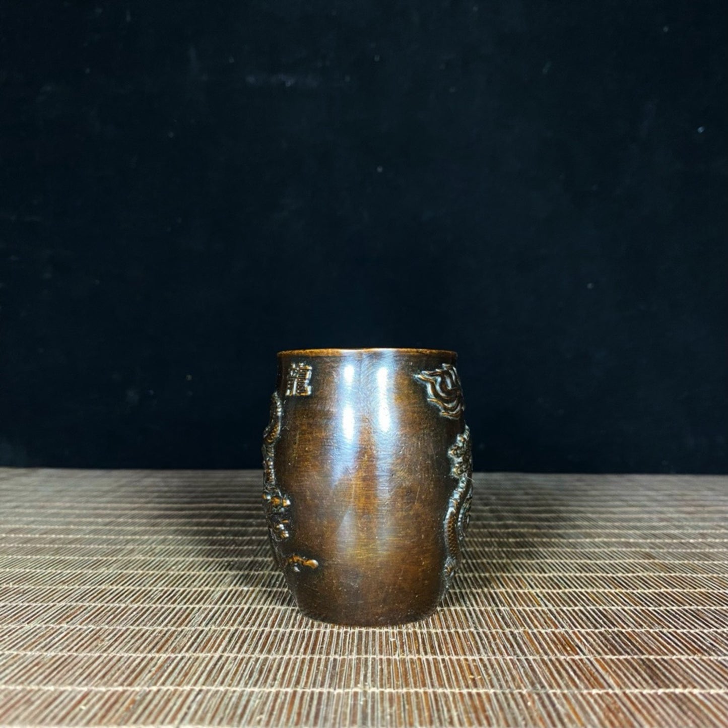 Pure copper relief dragon and phoenix Chengxiang tea cup