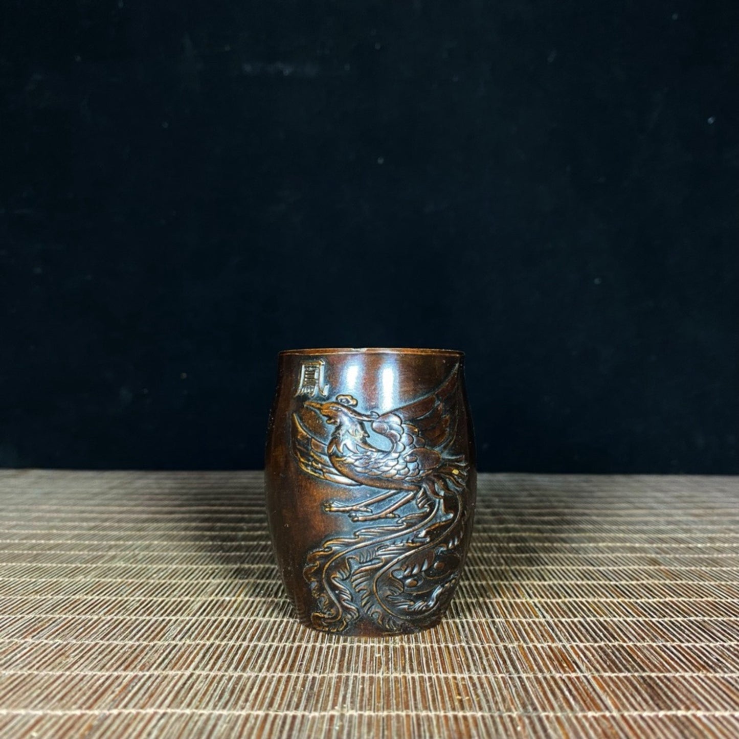 Pure copper relief dragon and phoenix Chengxiang tea cup