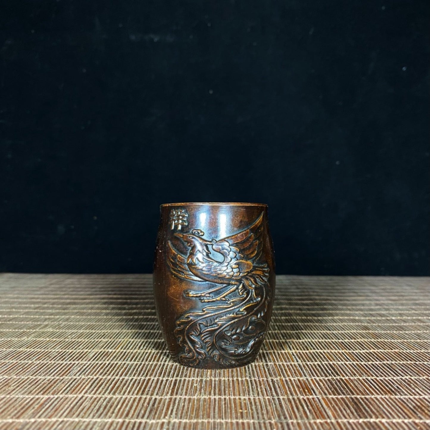 Pure copper relief dragon and phoenix Chengxiang tea cup